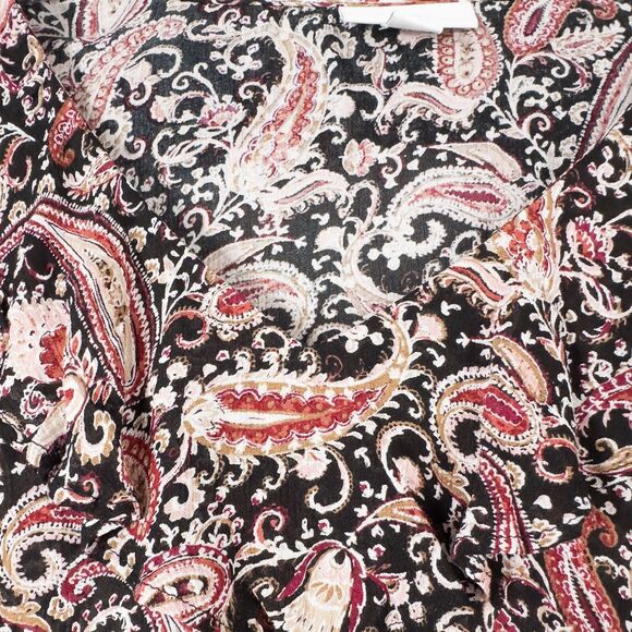 J Jill Ruffled Crepe Rayon Paisley Blouse Womens Large Red Black Boho Artsy - Picture 7 of 14